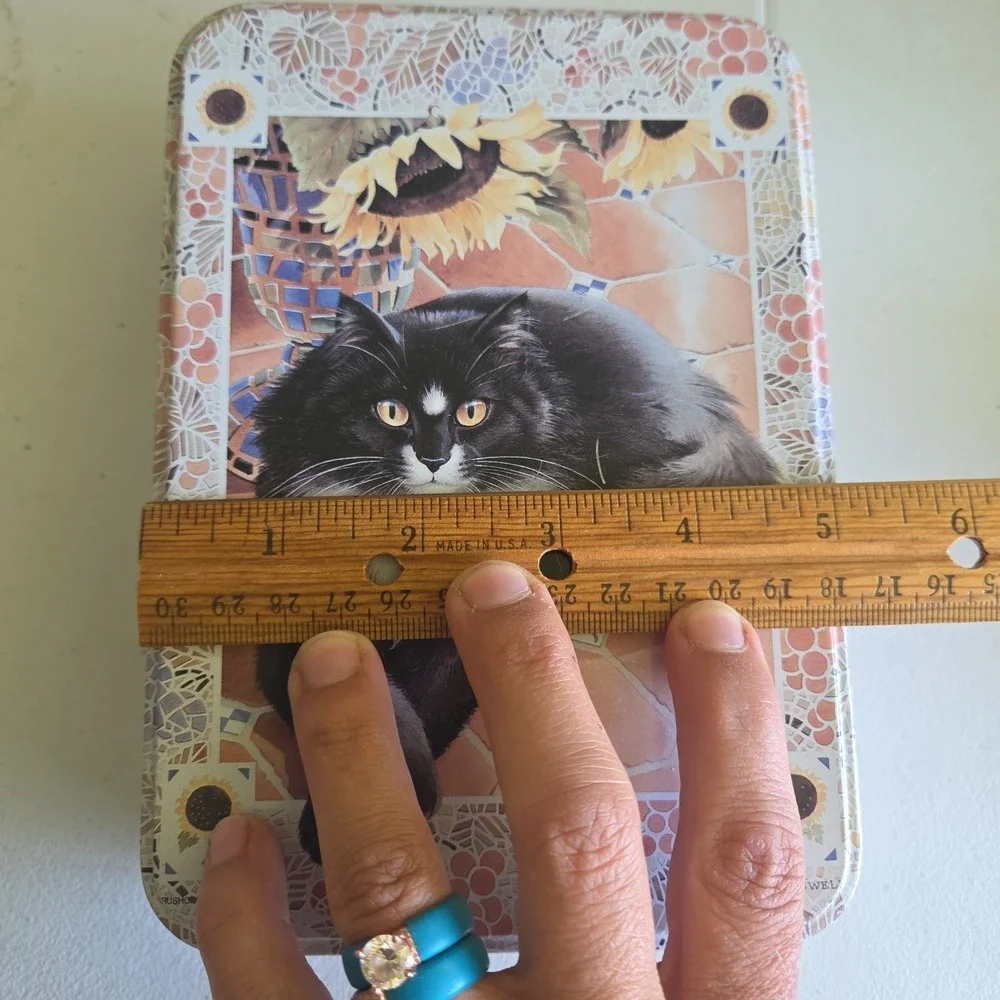 Vintage Vivian Boswell Long Hair Black White Cat Metal Tin Brushcreek Creative
